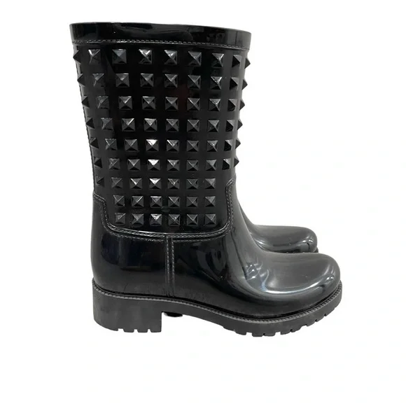 Valentino Black Rockstud Rubber Rain Boots Size 37 - Picture 2 of 8